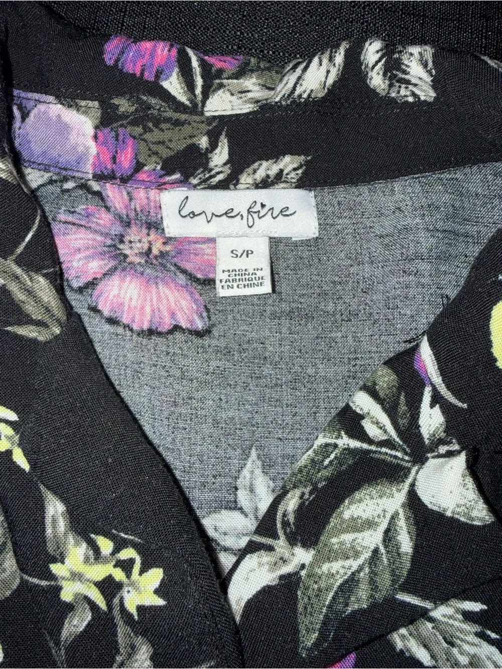 love, Fire Black Floral Matching Set with Purple & Yellow Blooms